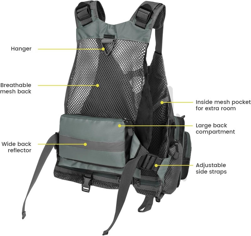 Gonex Fly Fishing Vest for Men Women, Comfortable Adjustable Fishing Vest with Multi-Pockets Reflective Stripes - Image 4